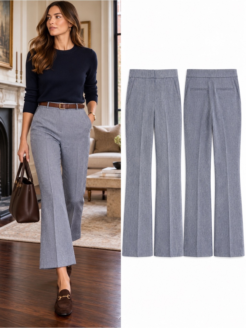 J.Crew Hayden Italian Cotton Linen Tweed Herringbone Kick Flare Pants Size 6